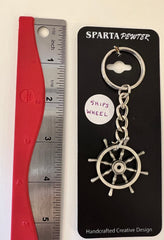 Ship's Wheel Pewter Keychain