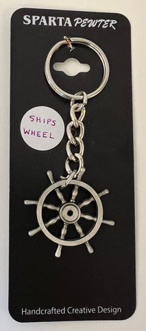 Ship's Wheel Pewter Keychain