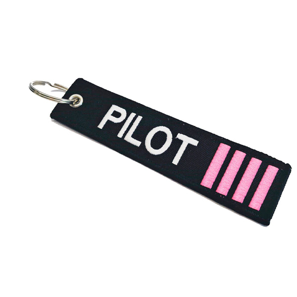 Pink Pilot embroidered keychain