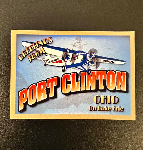 Greetings from Port Clinton, Ohio on Lake Erie Tri-Motor Map Mini Flat Magnet