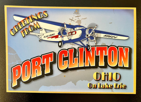 Greetings from Port Clinton, Ohio on Lake Erie Island Airlines Postcard