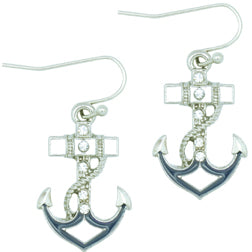 Blue and White Enameled Anchor Earrings